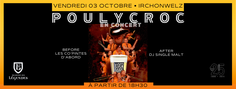 Image de l'événement Poulycroc en concert à la Brasserie des Légendes